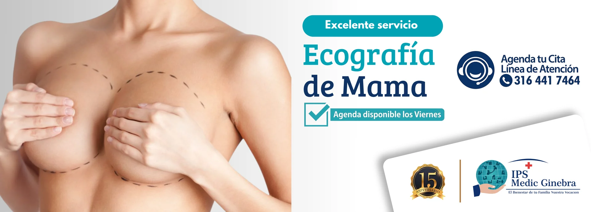 Servicio de ecografía de mama con agenda disponible los viernes.
